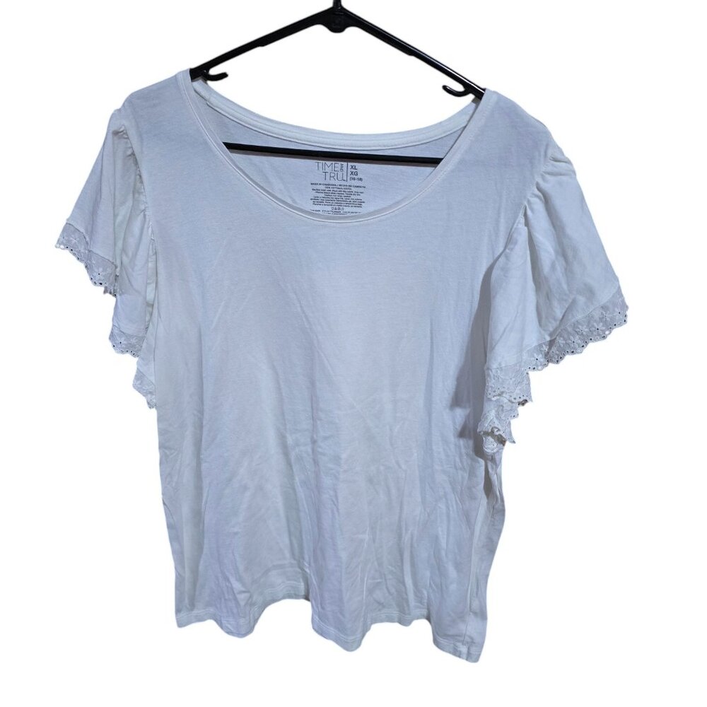 Time And True White Short Sleeve Top With Lace